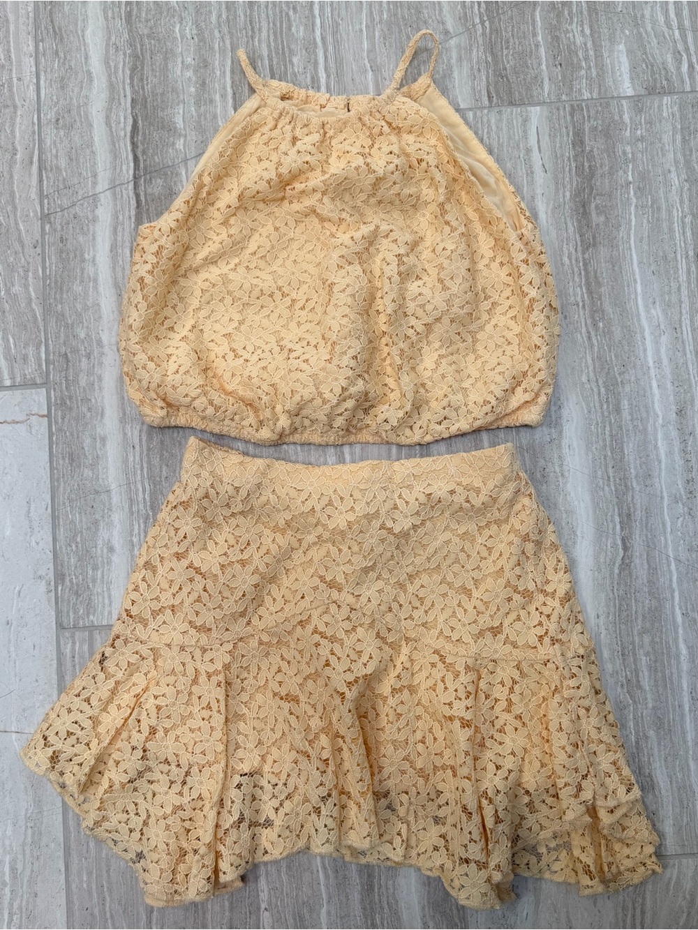 Zara Kids Peach Lace Matching Top and Skirt Set